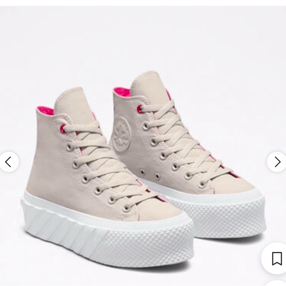 Converse Cream and Pink High-Top Platform Sneakers